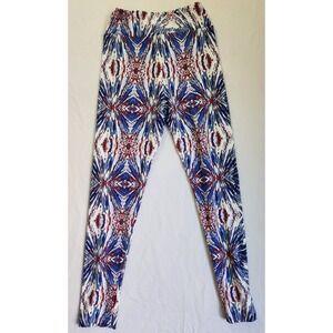 Tween Lularoe Tie Dye Leggings High Waisted Stretchy Pants Blue Red White Print